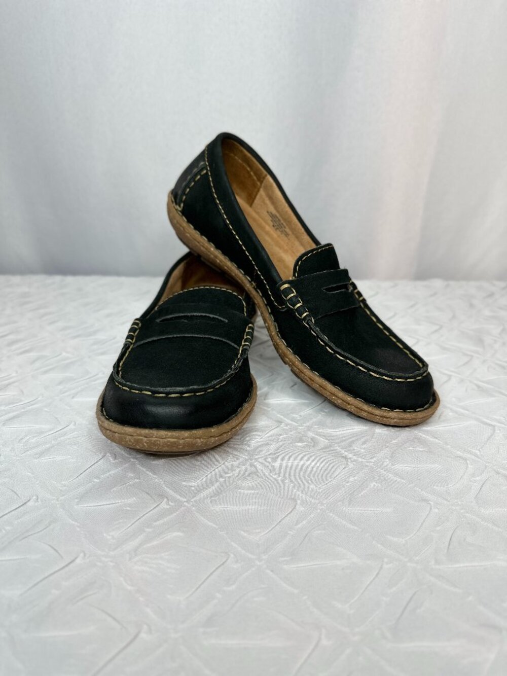Born Nerina Black Nubuck Penny Loafers, Size 7 Preppy Classic Academia Leather